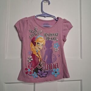 Disney Frozen Anna Radiant Heart Pink Graphic T-Shirt Girls Size 3T Glitter